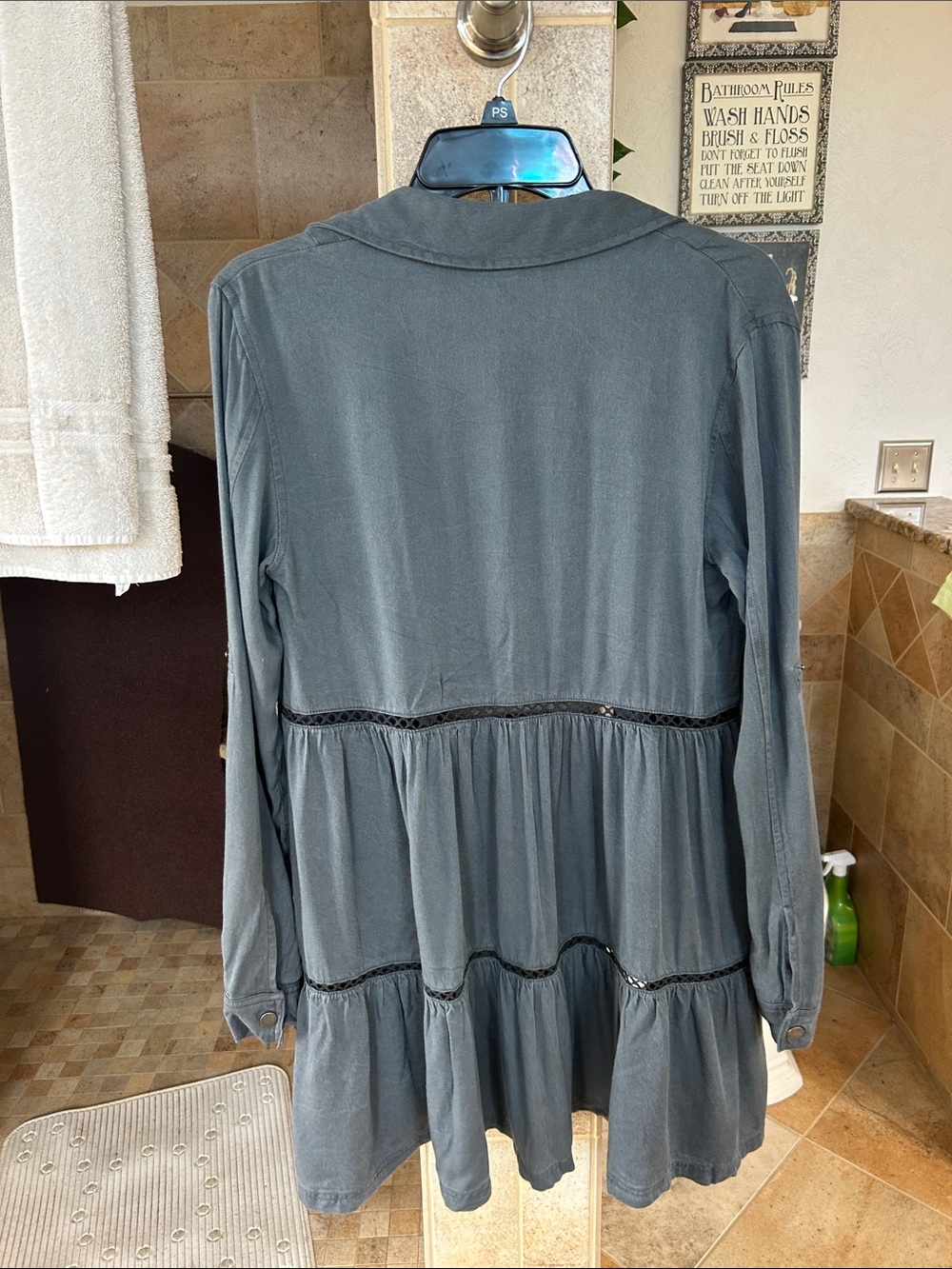 Knox Rose Slate Green Draped Tiered Open-Front Cardigan - Picture 3 of 3